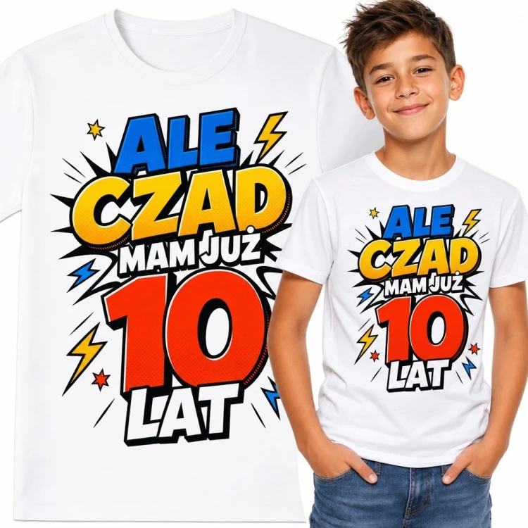 Koszulka chłopięca na 10 urodziny „Mam już 10 lat” - komiksowy nadruk