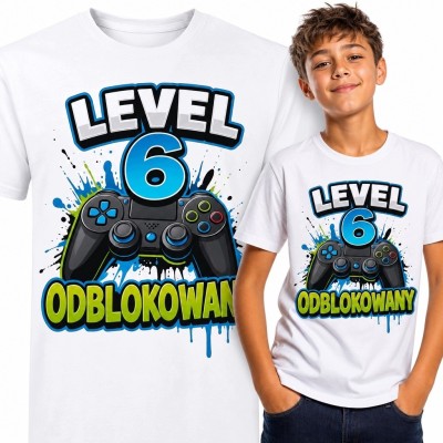 Koszulka chłopięca z kontrolerem na 6 urodziny „Level 6 odblokowany”