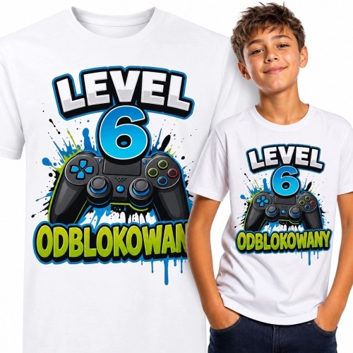 Koszulka chłopięca z kontrolerem na 6 urodziny „Level 6 odblokowany”