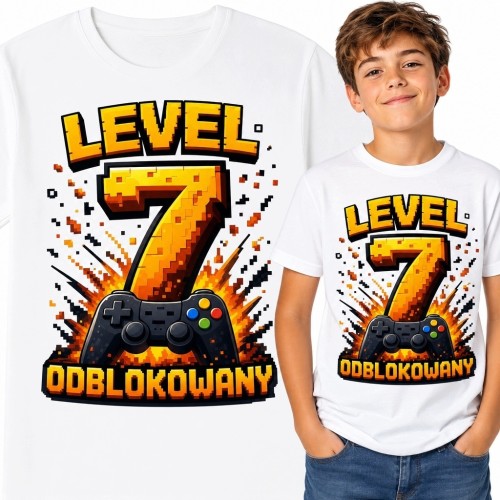 Koszulka chłopięca na 7 urodziny „Level 7 odblokowany” - dla gracza