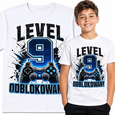 Koszulka chłopięca na 9 urodziny z kontrolerem - „Level 9 odblokowany”