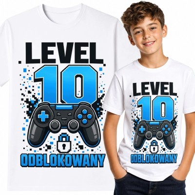 Koszulka chłopięca na 10 urodziny - kontroler „Level 10 odblokowany”