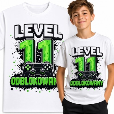 Koszulka chłopięca gamingowa na 11 urodziny - „Level 11 Odblokowany”