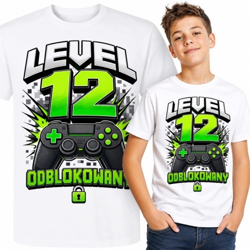 Koszulka chłopięca na 12 urodziny „Level 12 Odblokowany” - kontroler do gier