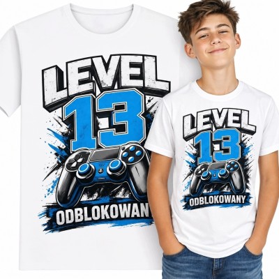 Koszulka chłopięca na 13 urodziny z kontrolerem „Level 13 odblokowany” - dla gracza