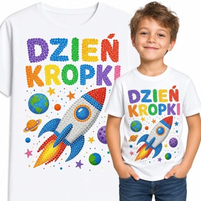 Koszulka chłopięca na Dzień Kropki z rakietą i napisem „Dzień Kropki”