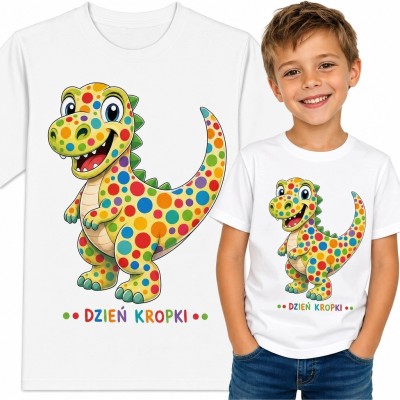 Koszulka chłopięca „Dzień Kropki” z kolorowym dinozaurem