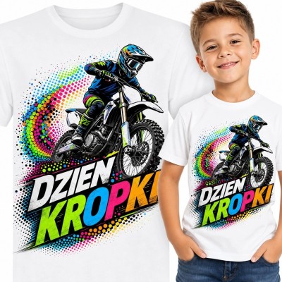 Koszulka chłopięca z motocrossem „Dzień Kropki” - kolorowy nadruk