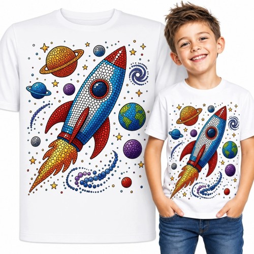 Koszulka chłopięca z rakietą i planetami - kolorowy kosmos