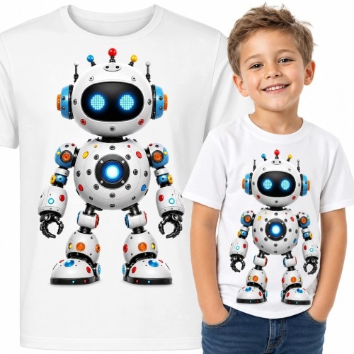 Koszulka chłopięca z kolorowym robotem - futurystyczny motyw science fiction