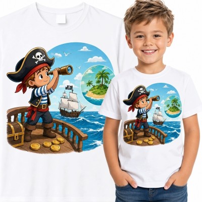 Koszulka chłopięca z piratem i statkiem - wyprawa po skarb