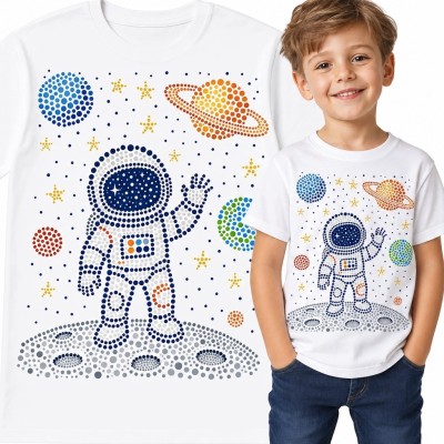 Koszulka chłopięca z astronautą na Księżycu - kolorowy kosmos