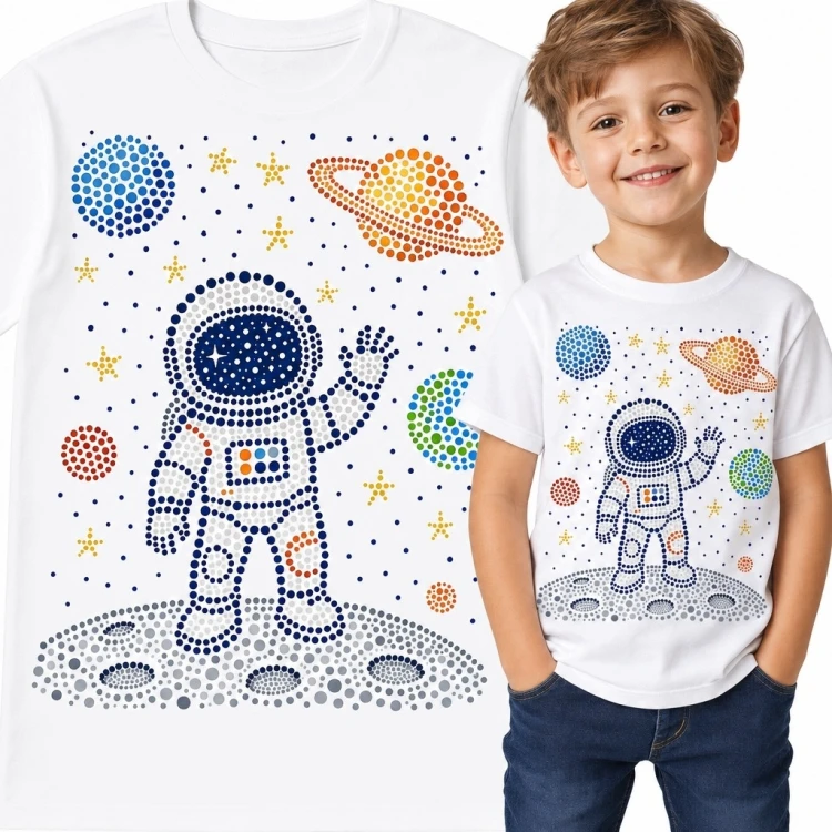 Koszulka chłopięca z astronautą na Księżycu - kolorowy kosmos