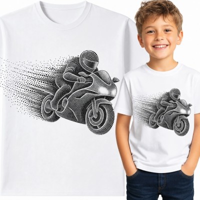 Koszulka chłopięca z motocyklistą - sportowy motocykl w ruchu