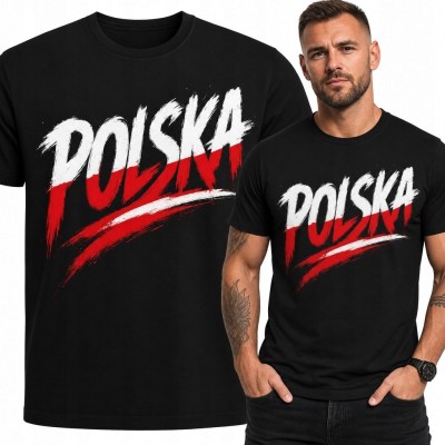Koszulka męska z napisem „POLSKA” - ekspresyjny styl pędzla