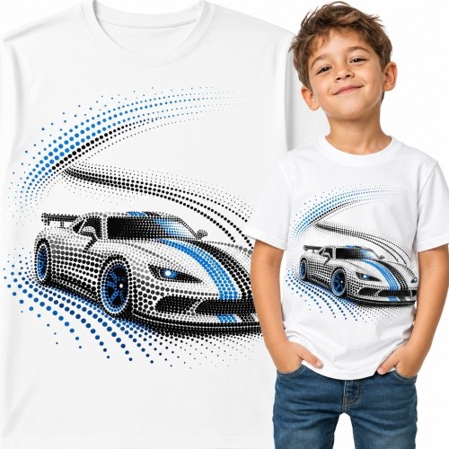 Koszulka chłopięca z samochodem wyścigowym - dynamiczny motyw motorsportu