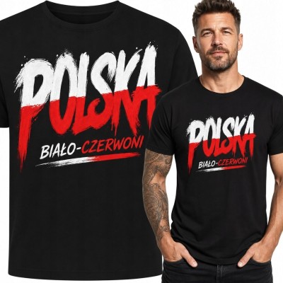 Koszulka męska patriotyczna z napisem „Polska” - dla biało-czerwonych