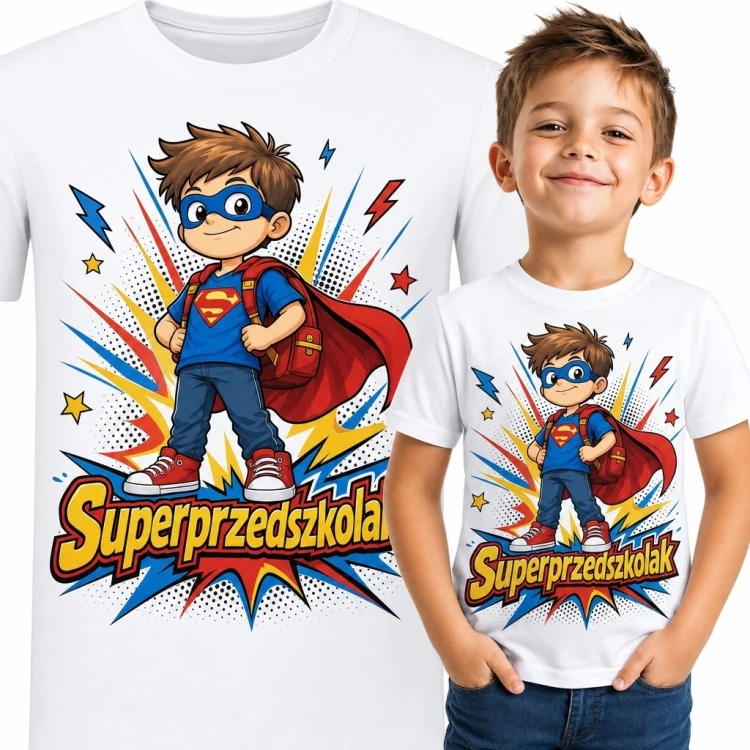 Koszulka chłopięca z komiksowym bohaterem „Superprzedszkolak”
