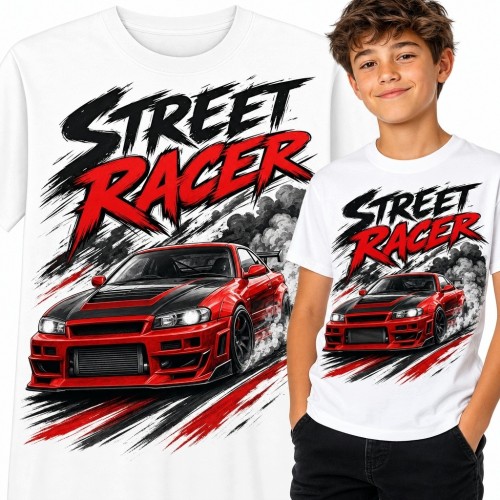 Koszulka chłopięca z czerwonym autem sportowym - „Street Racer”