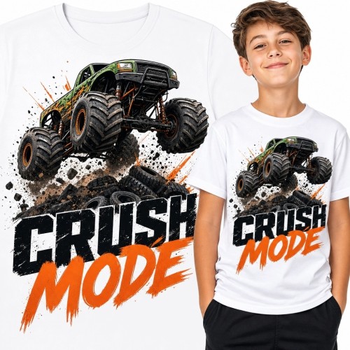 Koszulka chłopięca z monster truckiem „Crush Mode” - motyw off-road