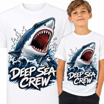 Koszulka chłopięca z atakującym rekinem „Deep Sea Crew”