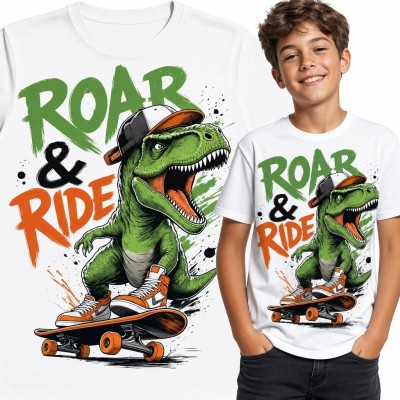 Koszulka chłopięca z T-rexem na deskorolce - „Roar &amp; Ride”
