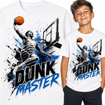 Koszulka chłopięca z koszykarzem „Dunk Master” - dynamiczny wsad do kosza