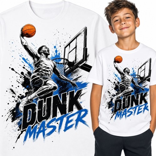 Koszulka chłopięca z koszykarzem „Dunk Master” - dynamiczny wsad do kosza
