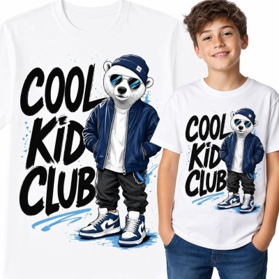 Koszulka chłopięca z niedźwiedziem „Cool Kid Club” - styl streetwearowy