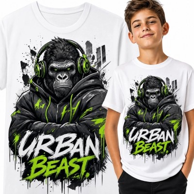Koszulka chłopięca z gorylicą w słuchawkach „Urban Beast” - miejski streetwear