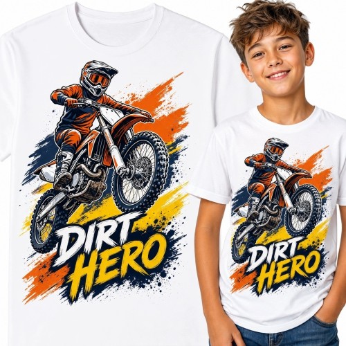 Koszulka chłopięca z motocrossem „Dirt Hero” - dynamiczny motyw jazdy terenowej
