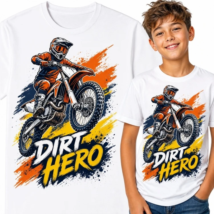 Koszulka chłopięca z motocrossem „Dirt Hero” - dynamiczny motyw jazdy terenowej