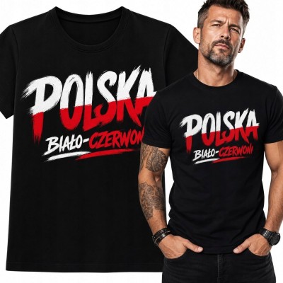 Koszulka męska patriotyczna „POLSKA” - biało-czerwone pędzlowe smugi