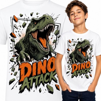Koszulka chłopięca z tyranozaurem „Dino Attack” - komiksowy atak dinozaura