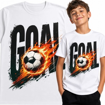 Koszulka chłopięca z płonącą piłką nożną „Goal” - dla fana futbolu