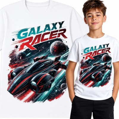 Koszulka chłopięca z kosmicznym samochodem wyścigowym „Galaxy Racer”