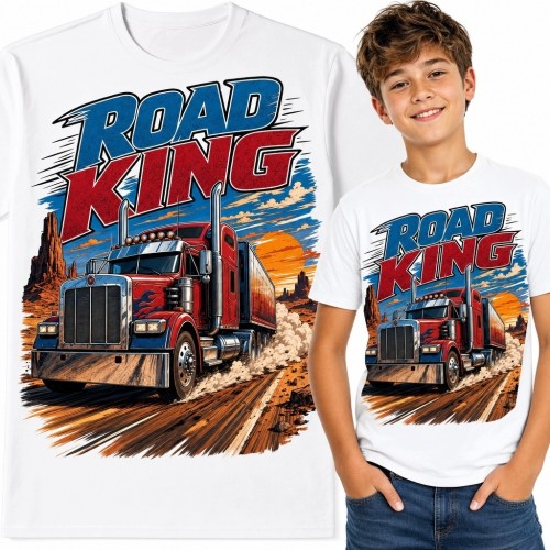 Koszulka chłopięca z amerykańską ciężarówką „Road King” - pustynna trasa