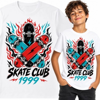 Koszulka chłopięca z deskorolkami i napisem „Skate Club 1999” - retro streetwear