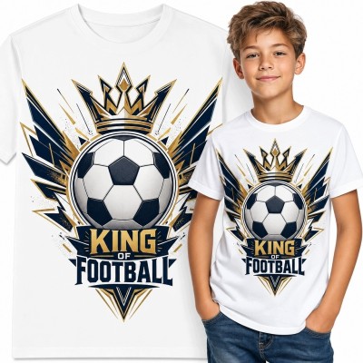 Koszulka chłopięca „King of Football” z piłką nożną i koroną - dla młodego kibica
