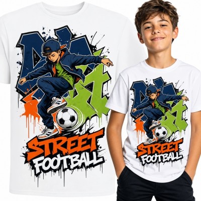 Koszulka chłopięca z motywem piłki nożnej „Street Football” - graffiti
