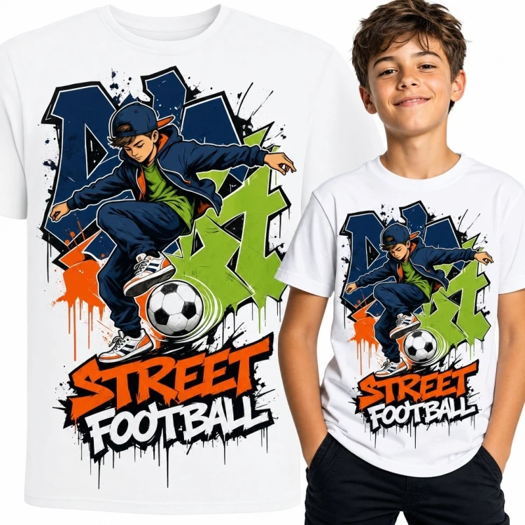 Koszulka chłopięca z motywem piłki nożnej „Street Football” - graffiti