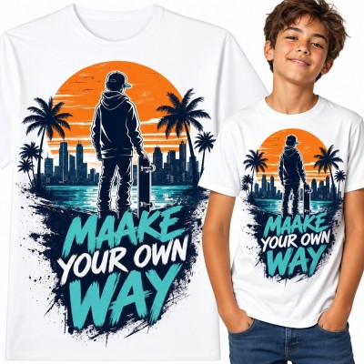 Koszulka chłopięca z deskorolkarzem „Maake your own way” - miejski nadruk