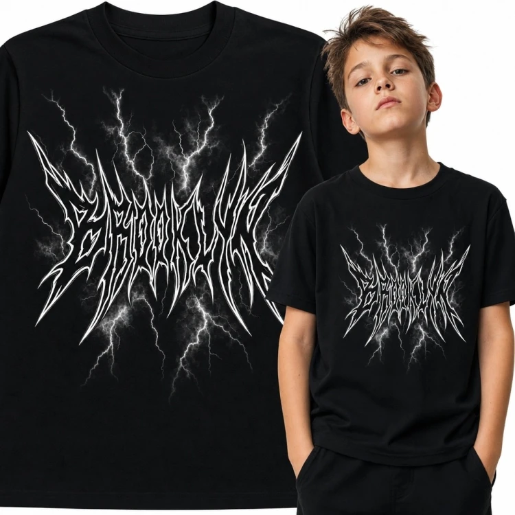 Koszulka chłopięca z metalowym logotypem i błyskawicami - styl extreme metal