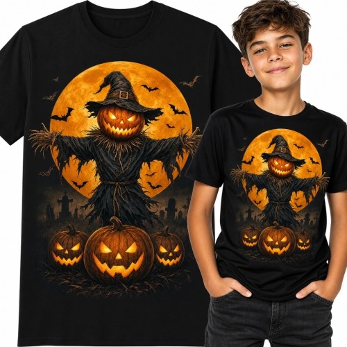 Koszulka chłopięca na Halloween - strach na wróble z dyniową głową