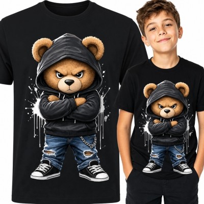 Koszulka chłopięca z groźnym misiem - streetwear i graffiti