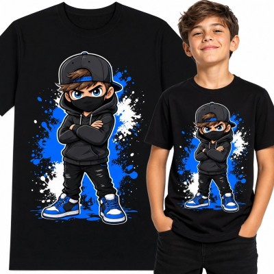 Koszulka chłopięca z komiksowym chłopakiem - miejski streetwear
