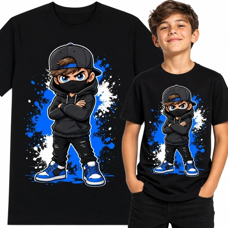 Koszulka chłopięca z komiksowym chłopakiem - miejski streetwear