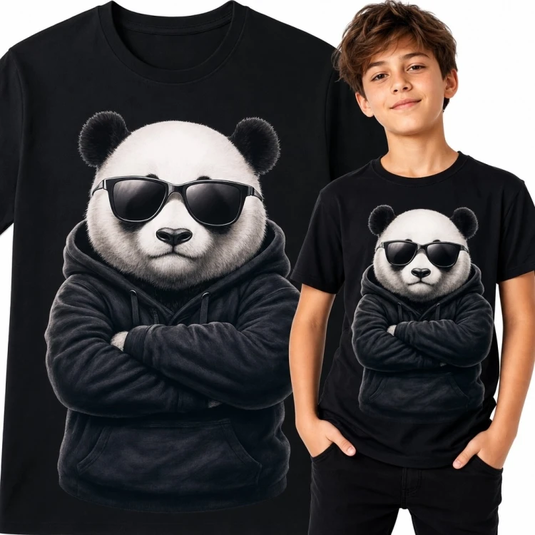 Koszulka chłopięca z pandą w okularach - streetwearowy nadruk