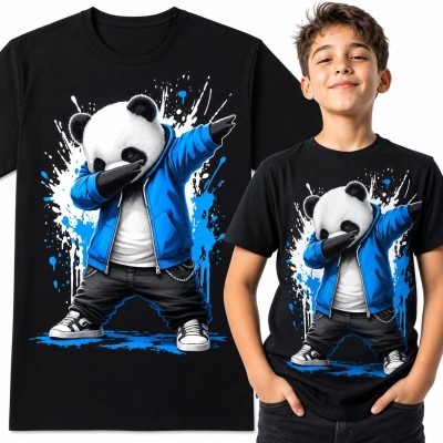 Koszulka chłopięca z pandą wykonującą dab - streetwearowy motyw