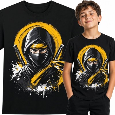Koszulka chłopięca z zamaskowanym ninja - komiksowy motyw z mieczami